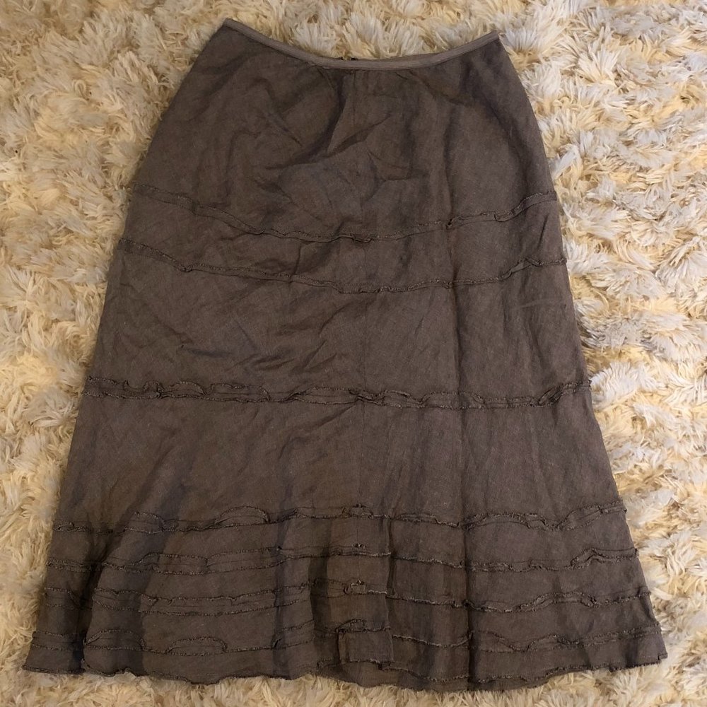 Nic+Zoe - Skirt - Taupe - Ruffle Trim - Long - Linen - Sz 14